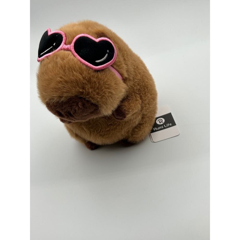 Rumi Life Capybara Plush Pink Heart Sunglasses Brown Stuffed Animal NWT